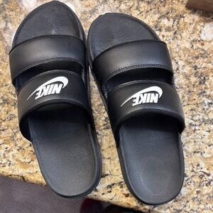 Nike Black Slides with White Logo